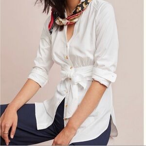 Anthropologie × Maeve Tie Front Poplin Button Down